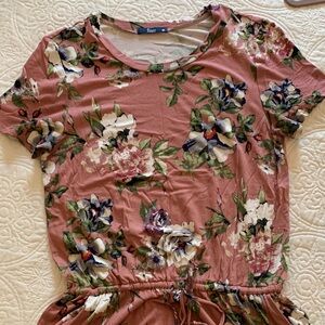 Pink Floral Print Casual Dress